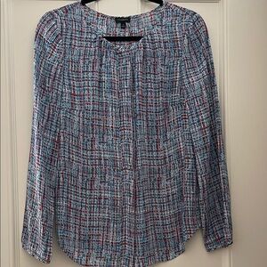 Talbots Blue and Red Patterned Blouse